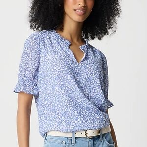 J. Crew Short Sleeve Printed Ruffle Neck Top